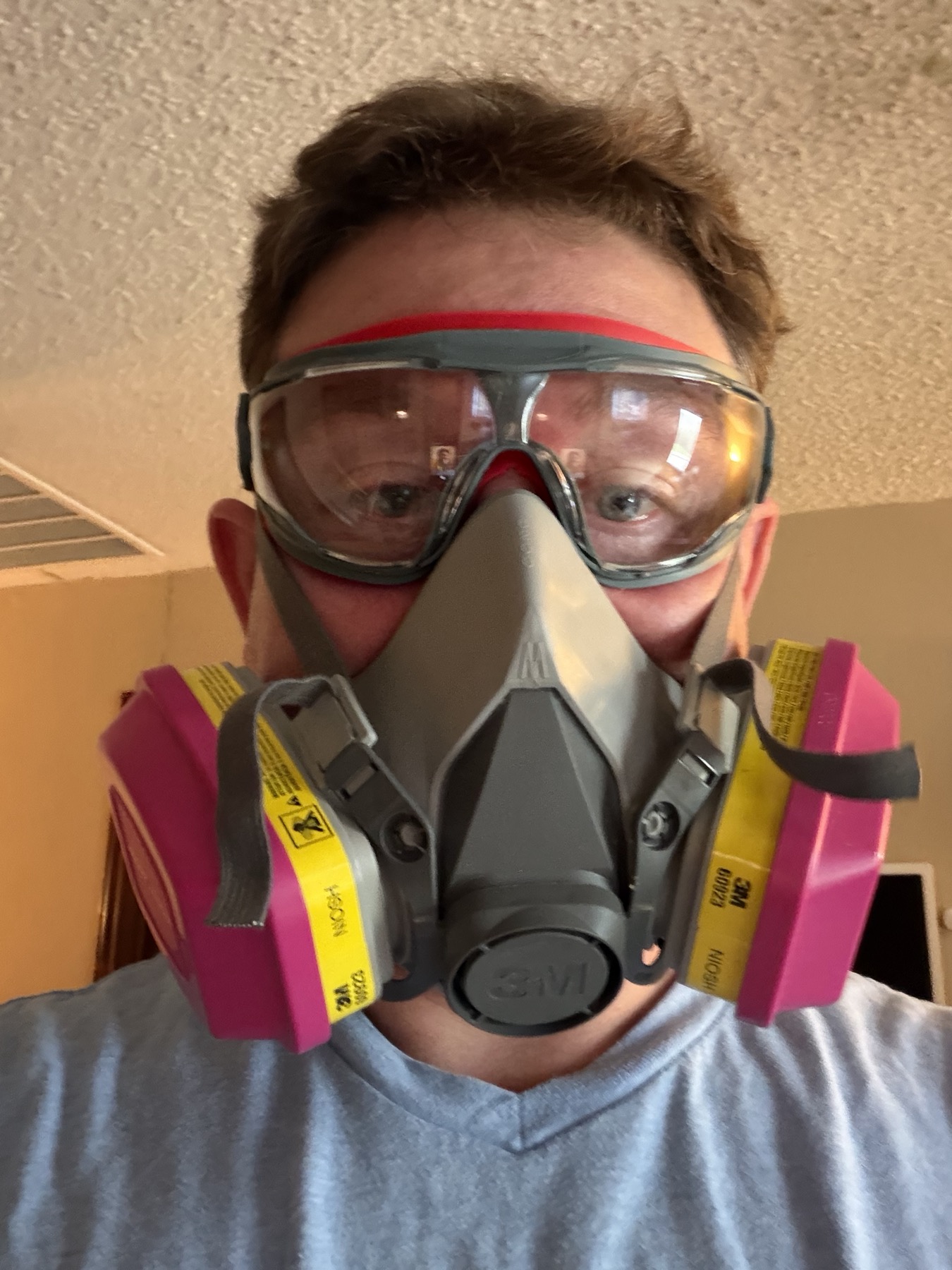 Me in the 3M P100 and goggles, mid-job.