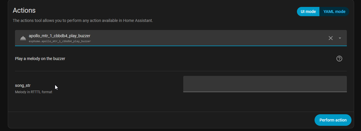 The same action with a description and a labeled field